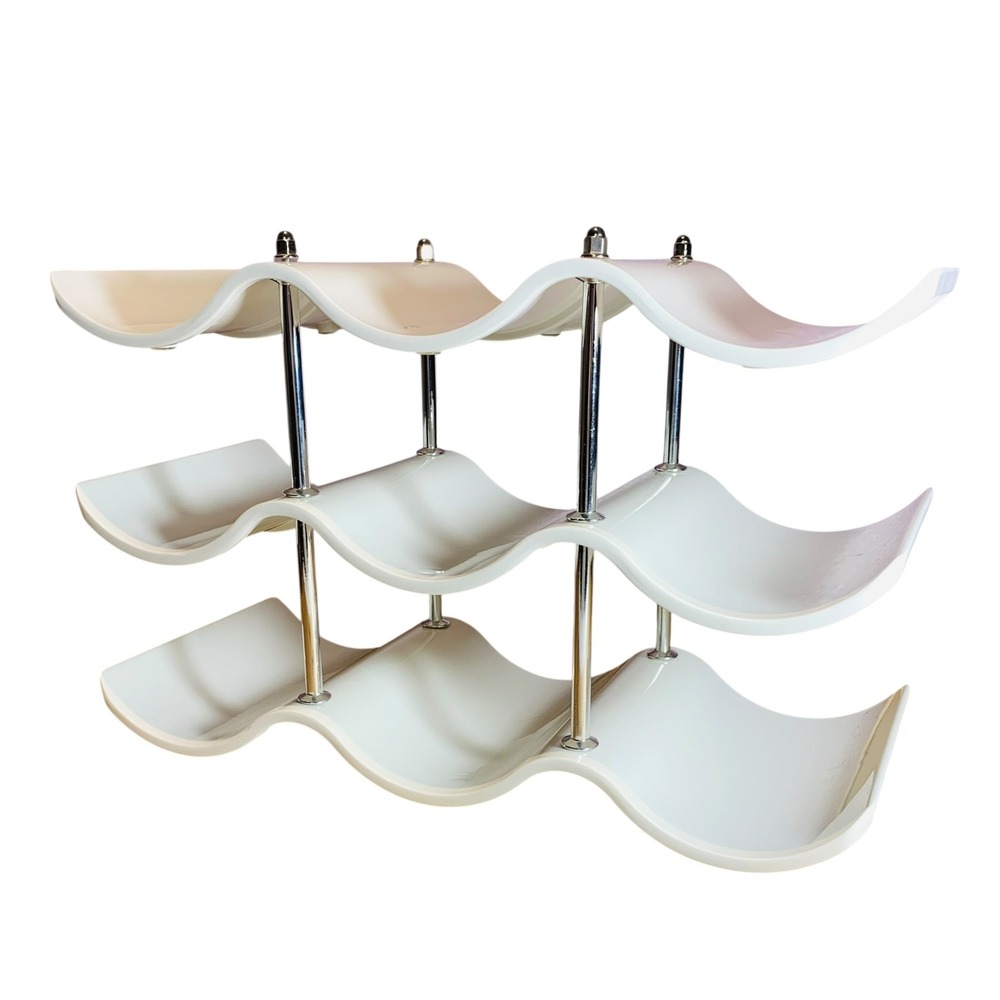 Vtg MCM‎ Wave Design Wine Rack 9 Bottle Lucite Acrylic Chrome Countertop Retro
